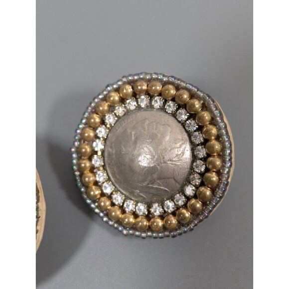 Mary B Solana Beach Coin Earrings Buffalo Nickel Beaded Edge Western VTG Boho - Picture 3 of 8